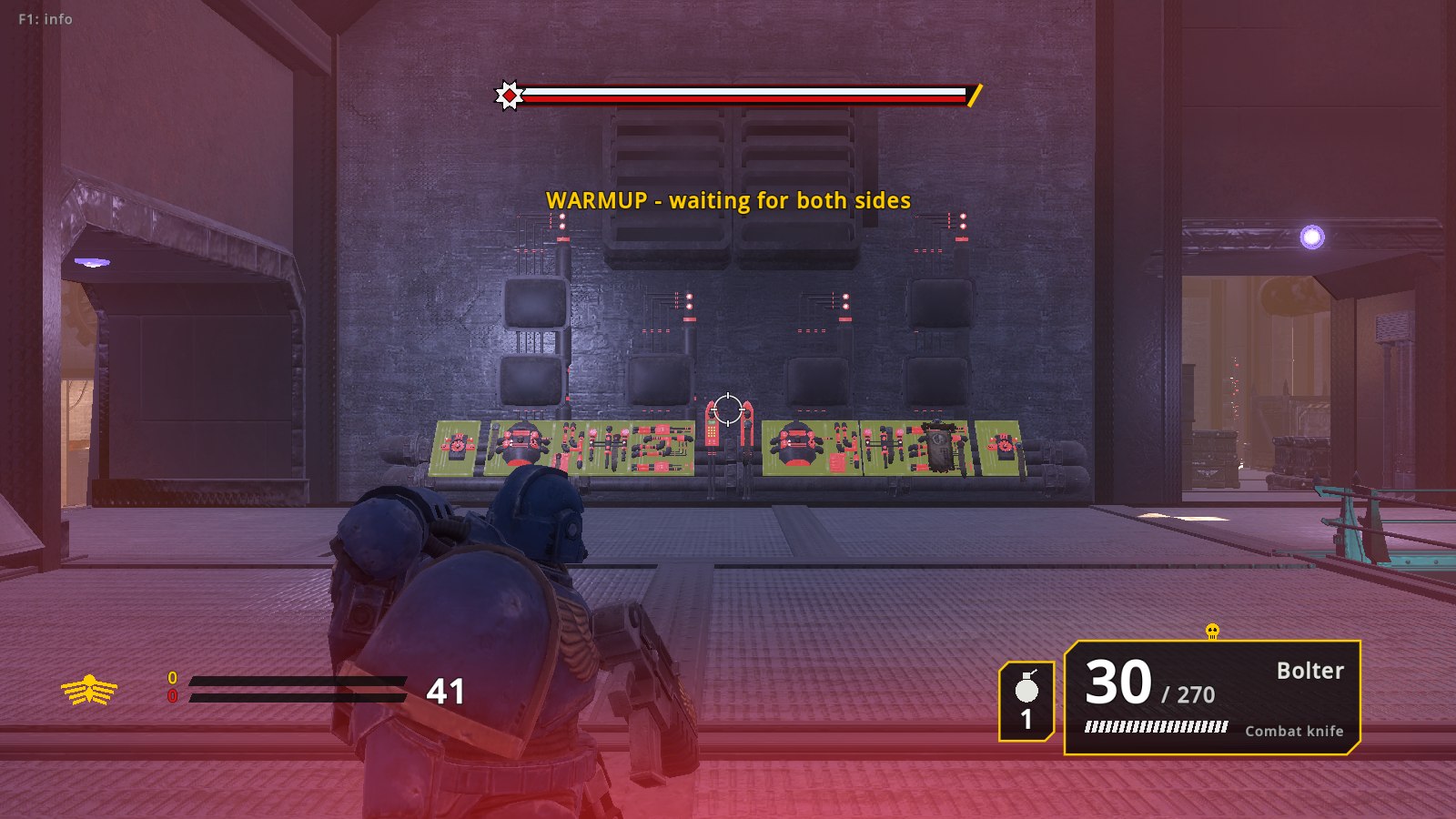 The same view with a red glow along the bottom and sides of the screen