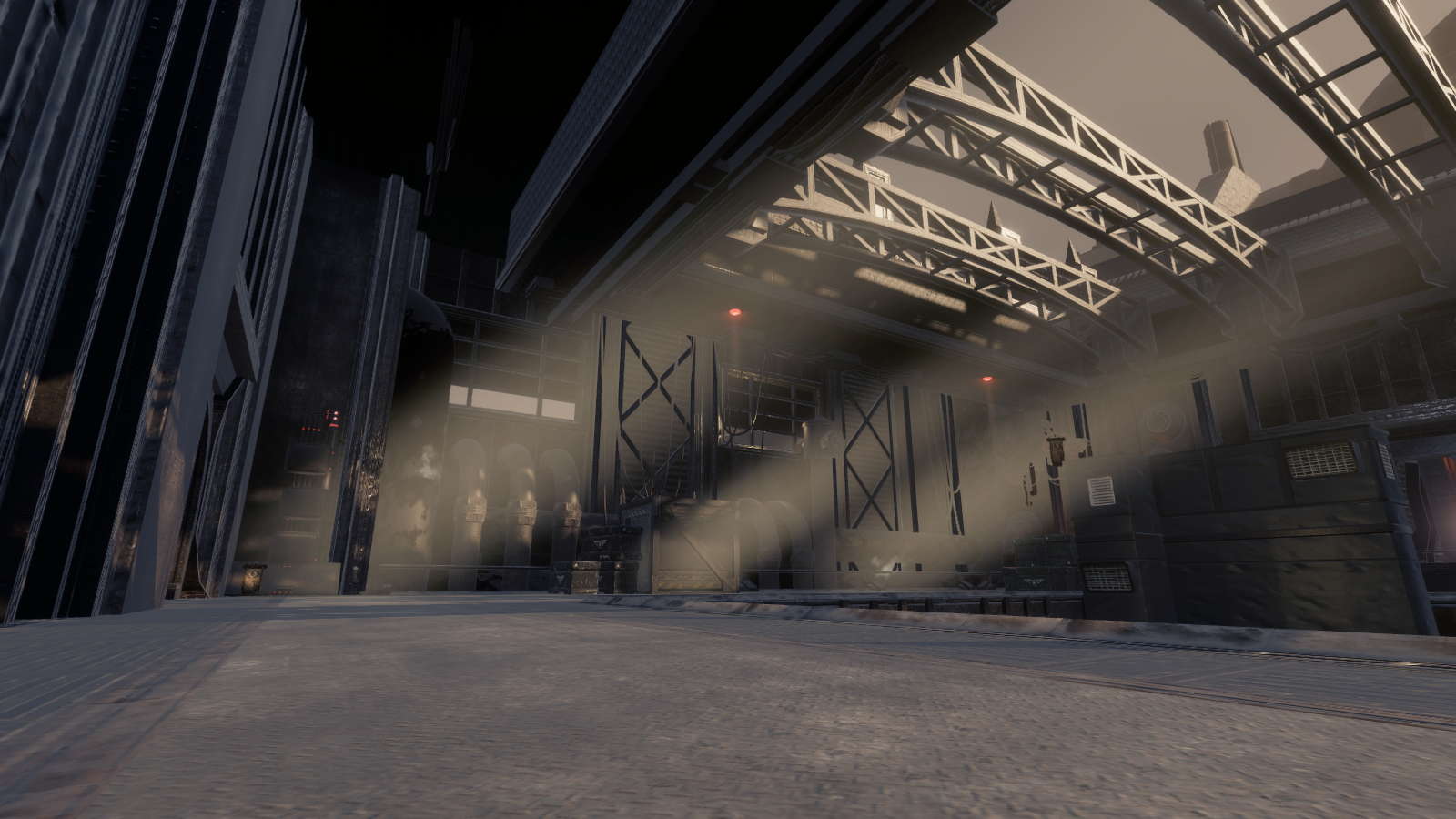 God rays now fade softly into the hall instead of ending in hard lines (original map assets, our renderer).