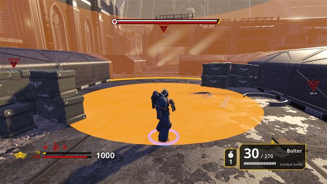 Capturing a Seize Ground point, with the point markers on the HUD.